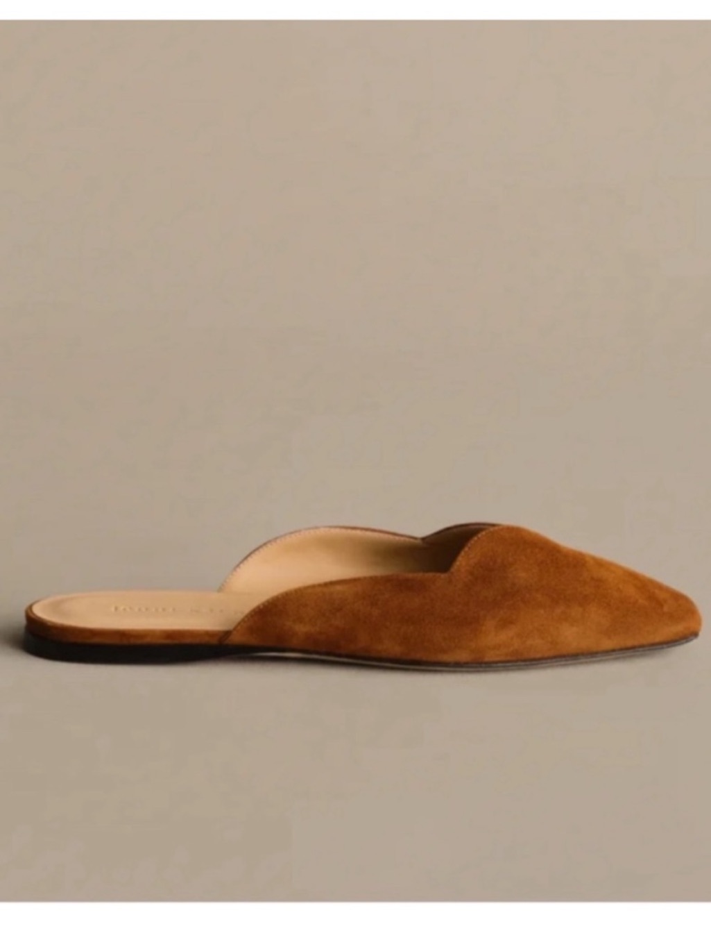 Jenni Kayne Clara Suede Leather Mule Flat Scalloped Sandal Brown Cognac Size 7